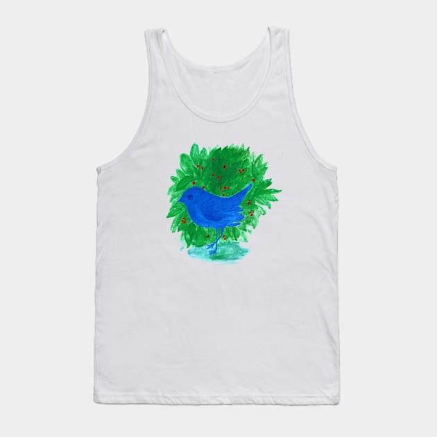 blue bird and shrub watercolor painting Tank Top by oknoki